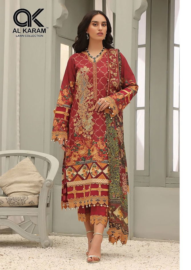 Al Karam Queens Court Fancy Wear Cambric Cotton Latest Dress Material Collection